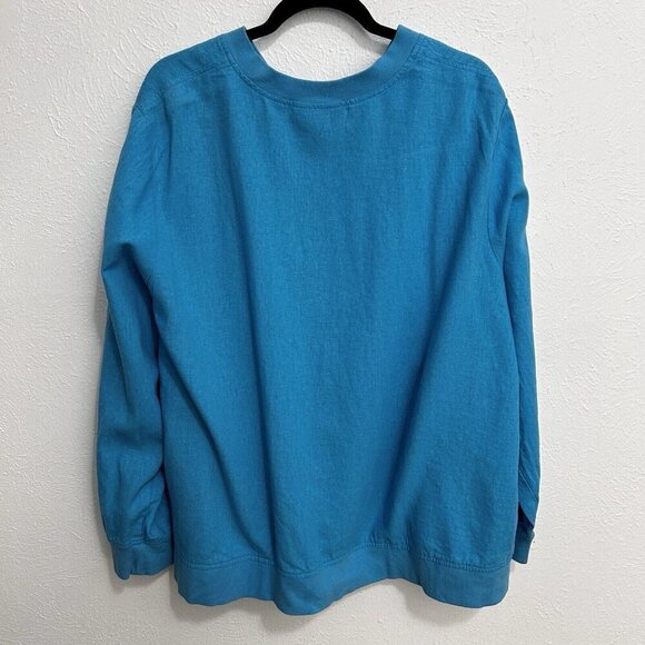 Woman Within Size 2X (18 / 20) Jacket Zipper Front Linen Rayon Blend Cyan Blue - Picture 7 of 12